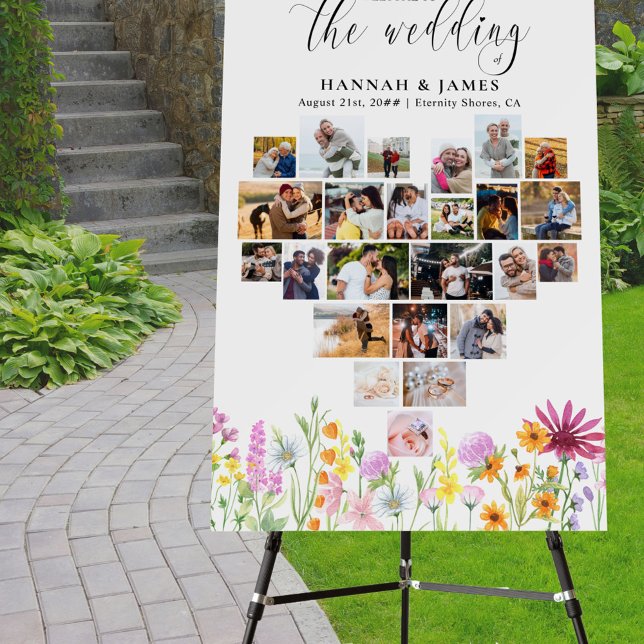 Wildflower Meadow Heart Photo Collage Wedding Foam Board (Creator Uploaded)