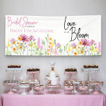 Wildflower Meadow Love is in Bloom Bridal Shower Banner<br><div class="desc">Wildflower bridal shower banner with pretty watercolor wildflower meadow border and beautiful hand lettering. The design features delicate flowers in pink,  orange and yellow with popular saying "love is in bloom". The template is ready for you to personalize with the name of your bride to be.</div>