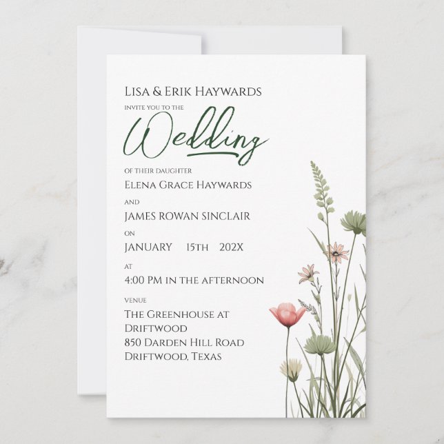 Wildflower Meadow | Minimalist Boho Budget Wedding Invitation (Front)
