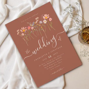 Wildflower Meadow Modern Script Terracotta & Beige Invitation