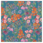 Wildflower Meadow On Teal Fabric