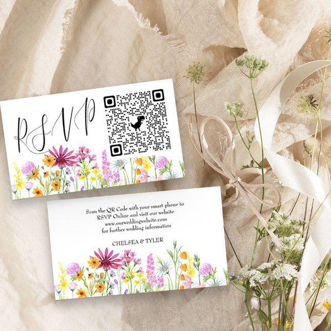 Wildflower Meadow Online RSVP QR Code Wedding Enclosure Card (Upload a QR Code linking to your wedding website so guests can RSVP online)