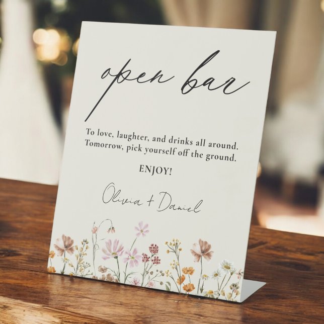 Wildflower Meadow Open Bar Wedding  Pedestal Sign (Creator Uploaded)