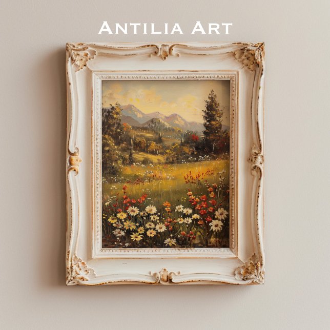 Wildflower Meadow Painting Mountain Landscape Poster (Creator Uploaded)