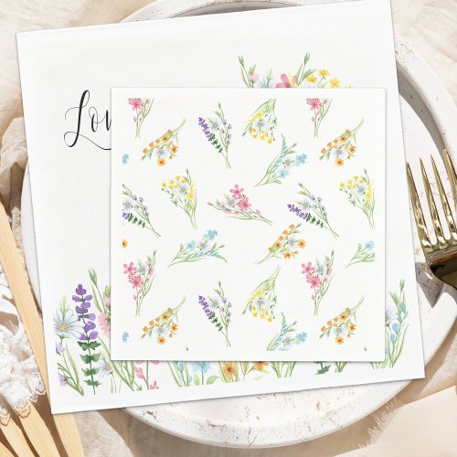 Wildflower Meadow Pastel Floral Pattern Wedding Napkins