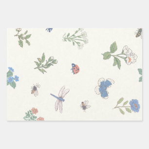 Wildflower Meadow Pattern Botanical Garden Floral Wrapping Paper Sheets