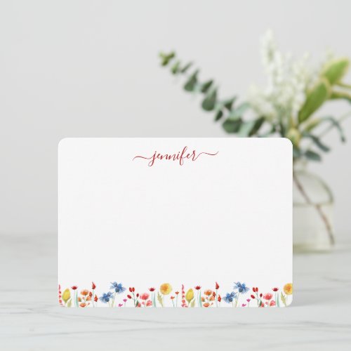 Wildflower Meadow Personalized Red Script Note Card