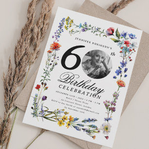 Wildflower Meadow Photo 60th Birthday Party Invitation