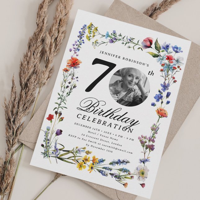 Wildflower Meadow Photo 70th Birthday Party Invitation (Creator Uploaded)
