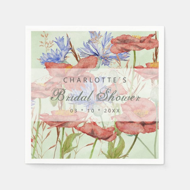 Wildflower meadow poppies bridal shower napkins (Front)