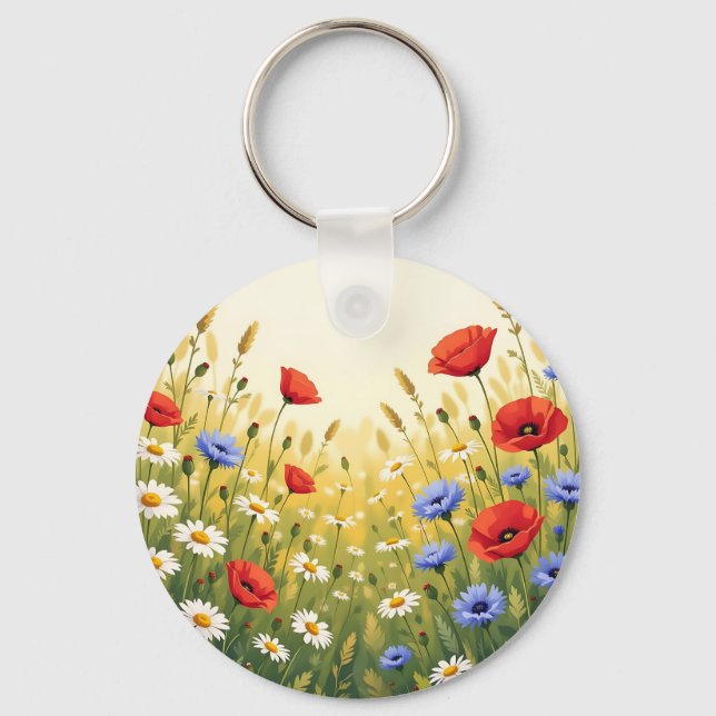 Wildflower Meadow Poppy Pattern Keychain (Front)