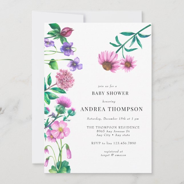 Wildflower Meadow | Prairie | Purple Baby Shower Invitation (Front)