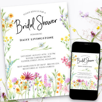 Wildflower Meadow Pretty Floral Bridal Shower Invitation by darlingandmay at Zazzle