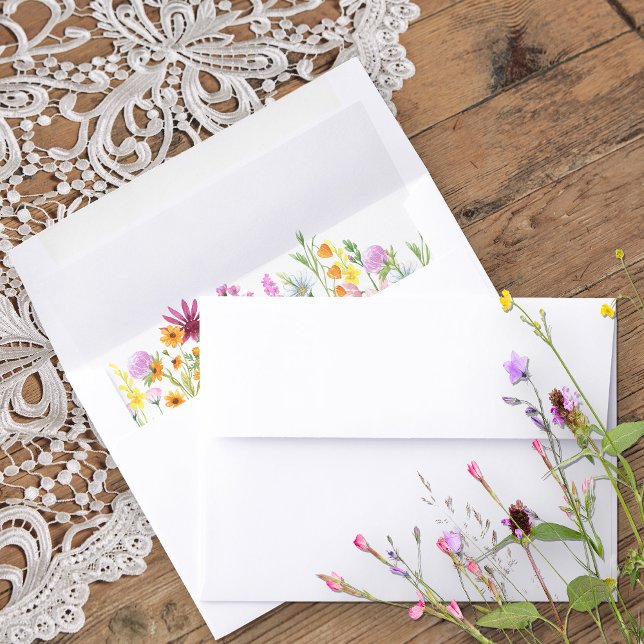Wildflower Meadow Pretty Floral Invitation Envelope Liner (Colorful pastel floral envelope liner)