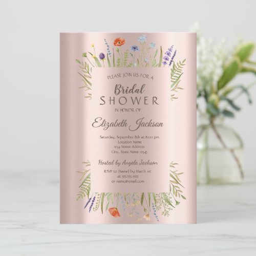  Wildflower Meadow Rose Gold Bridal Shower  Invitation