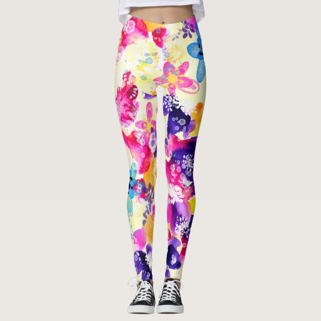 Wildflower Meadow Shabby Flowers Leggings (Front)