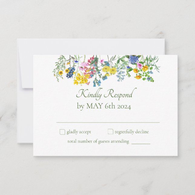 Wildflower Meadow Spring Floral Colorful RSVP Card (Front)