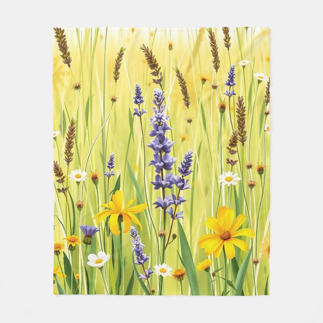Wildflower Meadow Summer Pattern Fleece Blanket (Front)