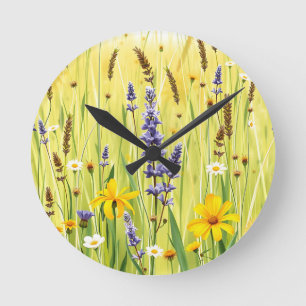 Wildflower Meadow Summer Pattern Round Clock