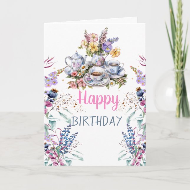 Wildflower Meadow Tea cup Tea pot Card (Front)