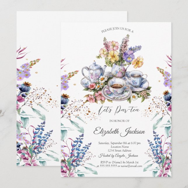 Wildflower Meadow Tea set Bridal Shower  Invitation (Front/Back)