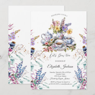 Wildflower Meadow Tea set Bridal Shower Invitation