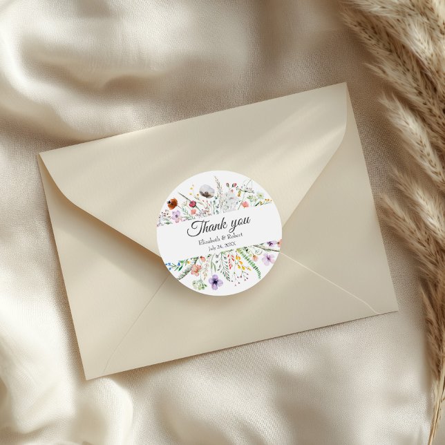 Wildflower Meadow Thank You Sticker (Boho Wildflower Meadow Wedding Thank You Sticker on a wedding envelope.)
