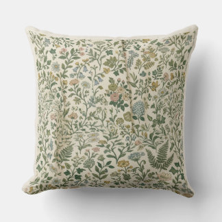 Wildflower Meadow Vintage Botanical Throw Pillow