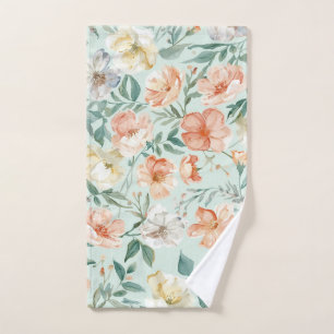 Wildflower Meadow Watercolor Blue Floral Pattern Hand Towel