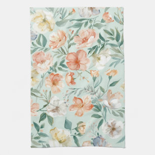 Wildflower Meadow Watercolor Blue Floral Pattern Kitchen Towel