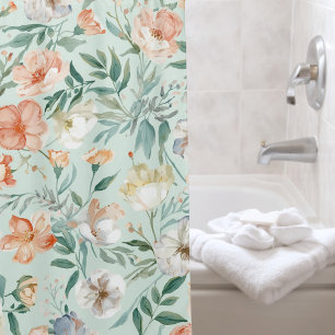 Wildflower Meadow Watercolor Blue Floral Pattern Shower Curtain