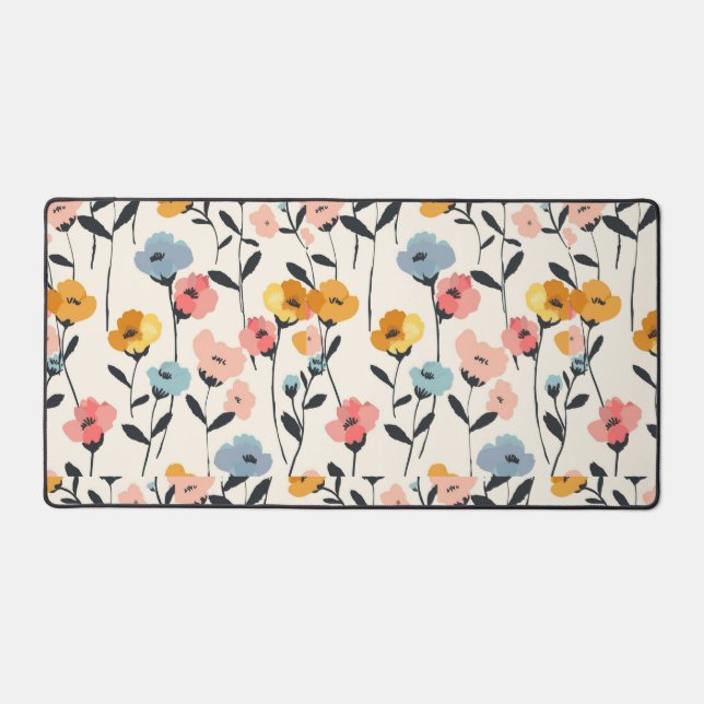 wildflower meadow,watercolor boho wild flowers,pre desk mat (Front)
