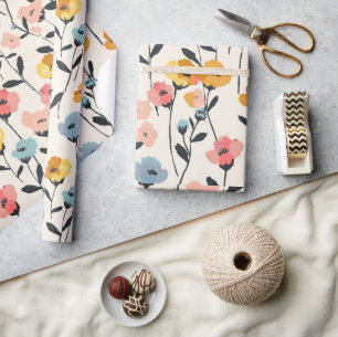 wildflower meadow,watercolor boho wild flowers,pre wrapping paper