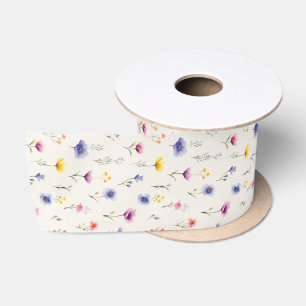 Wildflower Meadow Watercolor Satin Ribbon