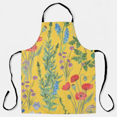 Wildflower Meadow Watercolor Seamless Painting Apron