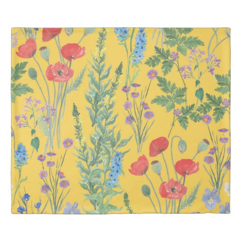 Wildflower Meadow Watercolor Seamless Painting Duvet Cover