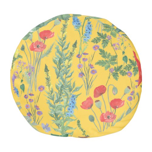 Wildflower Meadow Watercolor Seamless Painting Pouf