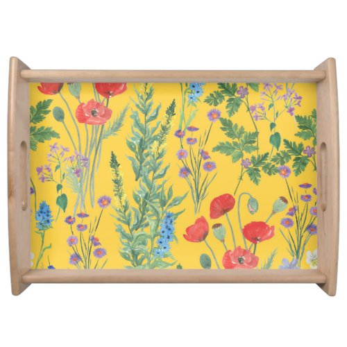 Wildflower Meadow Watercolor Seamless Painting Serving Tray