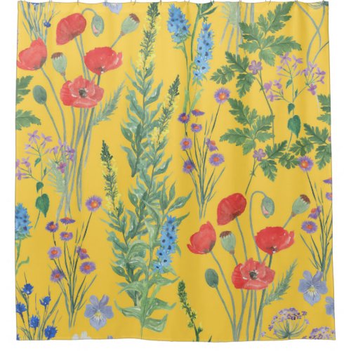Wildflower Meadow Watercolor Seamless Painting Shower Curtain