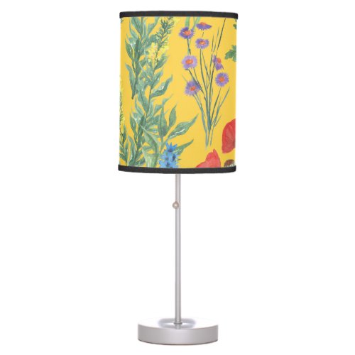 Wildflower Meadow Watercolor Seamless Painting Table Lamp