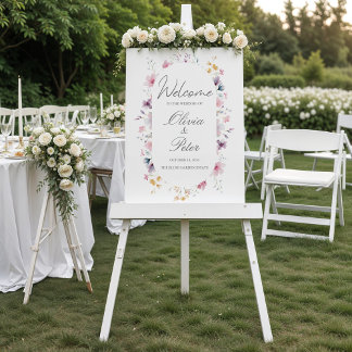 Wildflower Meadow Watercolor Wedding Welcome Sign