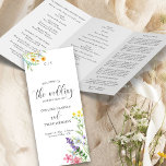 Wildflower Meadow Wedding Ceremony Program<br><div class="desc">Wildflower ceremony program, printed on a flat paper sheet, which you will need to fold yourself. Design features delicate wild flowers and beautiful calligraphy. The pretty watercolor wildflower design is printed on the front and back (once folded) with dainty meadow flowers in pink lilac orange blue and yellow. Perfect for...</div>