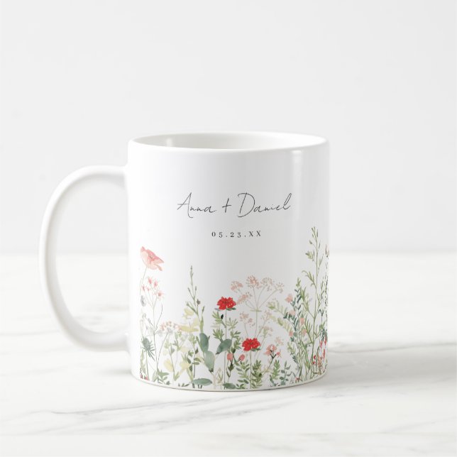Wildflower Meadow Wedding Favor Coffee Mug (Left)