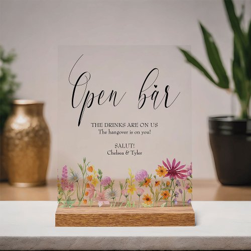 Wildflower Meadow Wedding Open Bar Acrylic Sign