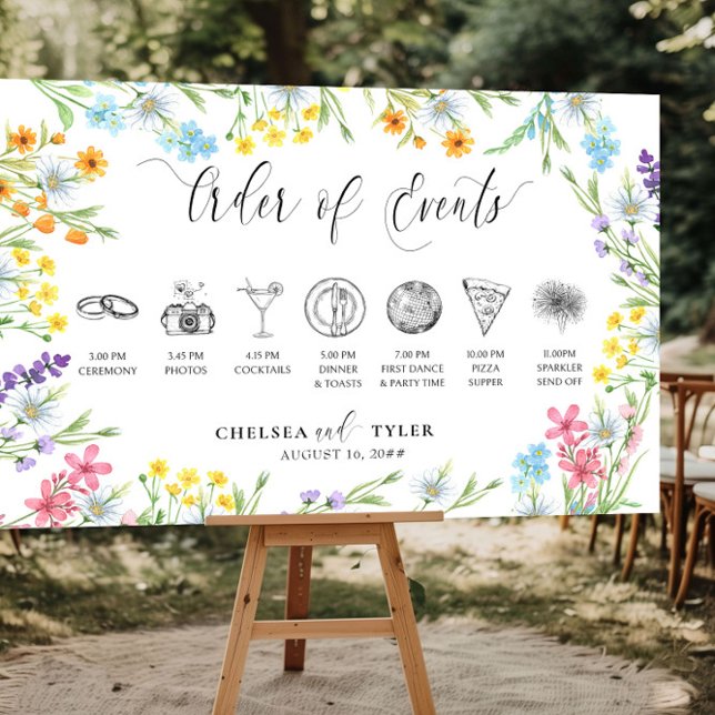 Wildflower Meadow Wedding Order of Events Foam Board (Order of Events wedding sign from the Wildflower Meadow Wedding Collection by Darling & May)