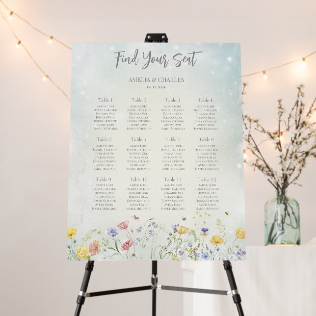Wildflower Meadow Wedding Seat Chart Foam Boards (In Situ (Stand))