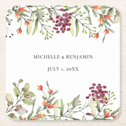 Wildflower Meadow Wedding Square Paper Coaster