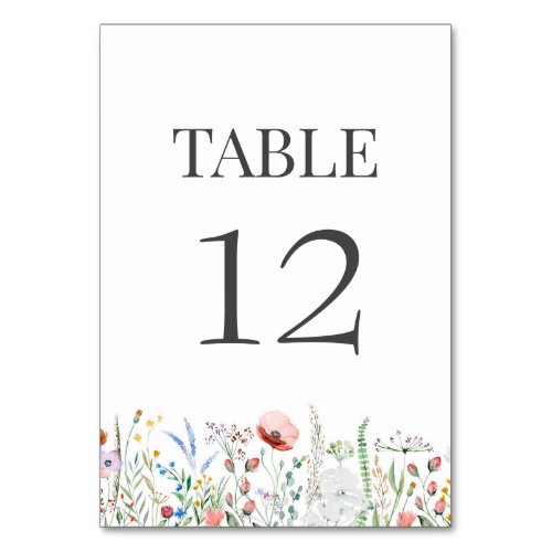 Wildflower Meadow Wedding Table Number Card