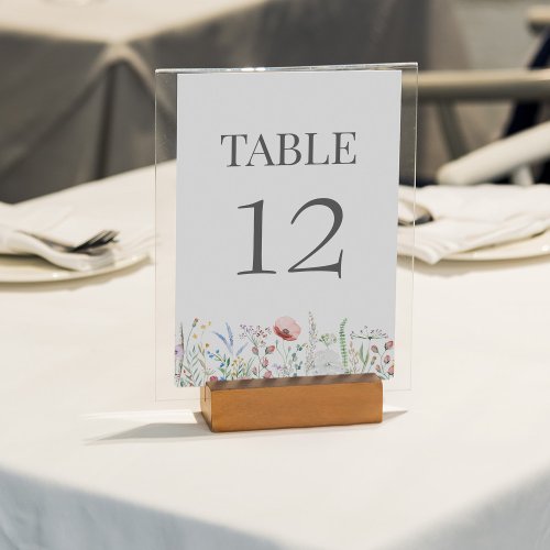 Wildflower Meadow Wedding Table Number Card