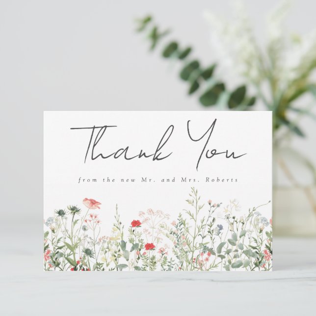 Wildflower Meadow Wedding Thank You Card (Standing Front)